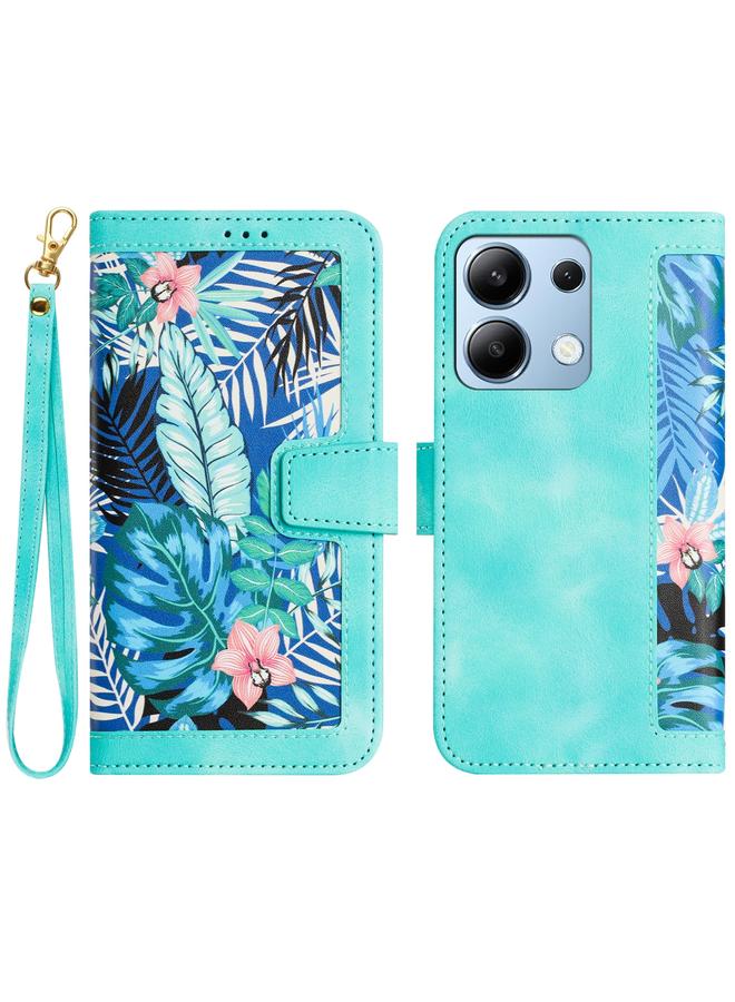 اس-توب جراب لهاتف Redmi Note 13 4G جراب هاتف جلدي بنمط زهور مع حبل - Image 1