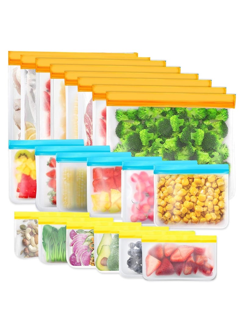 لوبيتيز كيس الحفاظ الطازج (20 حزمة) ثلاجة تخزين حقيبة غسالة صحون آمنة مقاومة للتسرب أكياس تجميد قابلة لإعادة الاستخدام BPA مجانية وصحية لتنظيم الخضروات、تنظيم وجبة خفيفة تنظيم الفواكه الغداء السفر ((8 برتقالي كبير، 6 أزرق متوسط، 6 أصفر صغير) - Image 2