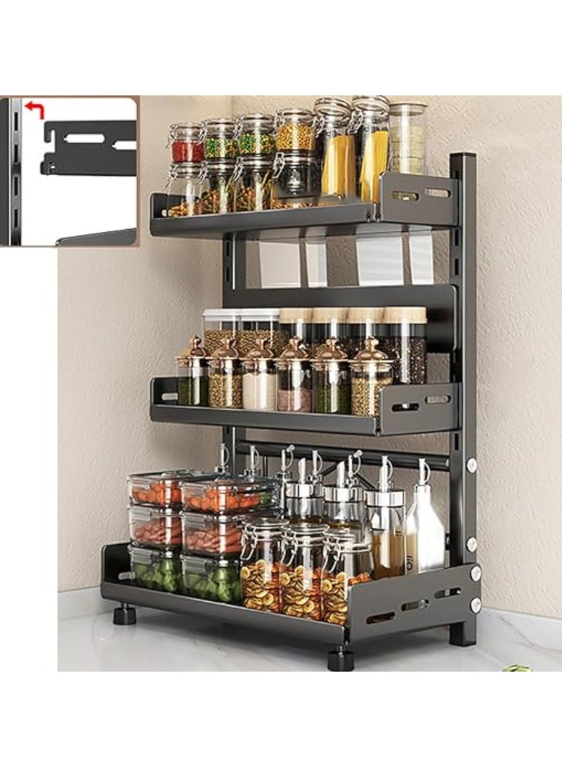 TYCOM Spice Rack Kitchen Shelf Organizer Countertop 3 Tier Large Standing Seasoning Rack for Storage Spice Kitchen Spice Organizer Spice Holder 3 Tier Adjustable Black. - Image 2