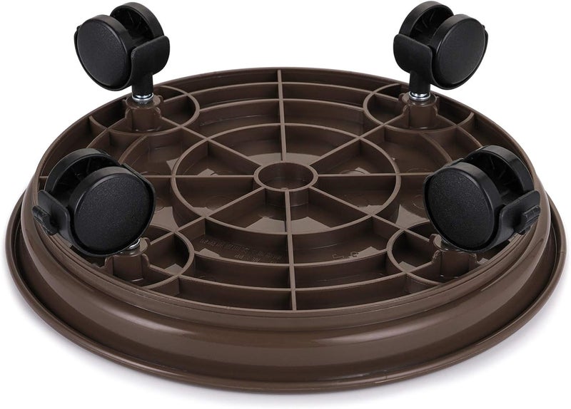 Fasmov 3 Pcs Plant Pallet Caddy Plant Stand Round Flower Pot Mover, Plant Pot Pallet Dolly Caster with Universal Wheels (Brown) - Image 3