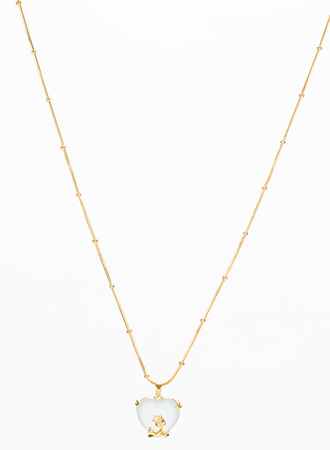 The Black Pearl Accessories Stainless Steel Golden Necklace with a Zirconic Flower Blue Obal Heart Pendant  - Image 2