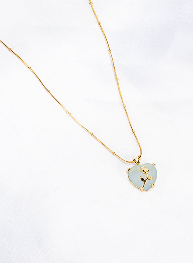 The Black Pearl Accessories Stainless Steel Golden Necklace with a Zirconic Flower Blue Obal Heart Pendant  - Image 3