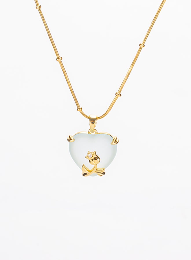 The Black Pearl Accessories Stainless Steel Golden Necklace with a Zirconic Flower Blue Obal Heart Pendant  - Image 1