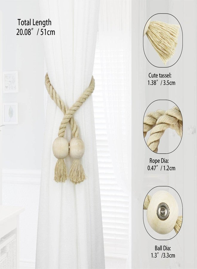 Nieffeiy 2 Pack Magnetic Curtain Tiebacks Cotton Hand Woven Tie Back Decorative Rope Holdbacks for Curtains Draperies No Tools Required, Dark Beige - Image 2