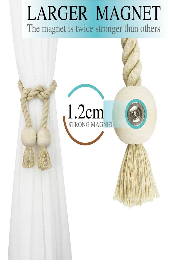 Nieffeiy 2 Pack Magnetic Curtain Tiebacks Cotton Hand Woven Tie Back Decorative Rope Holdbacks for Curtains Draperies No Tools Required, Dark Beige - Image 3