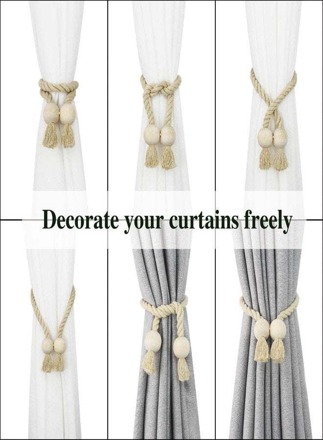 Nieffeiy 2 Pack Magnetic Curtain Tiebacks Cotton Hand Woven Tie Back Decorative Rope Holdbacks for Curtains Draperies No Tools Required, Dark Beige - Image 4