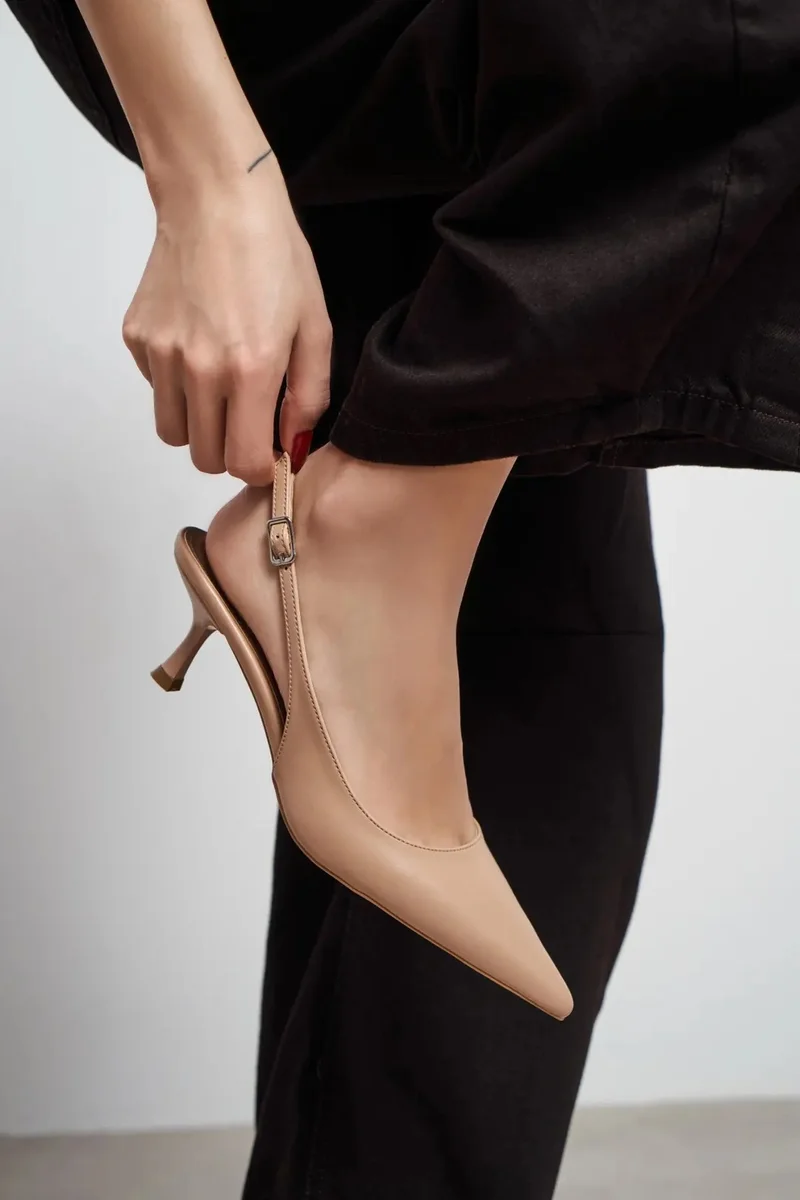 Nisantasi Shoes Megy Matte Pointed Toe Slingback — Nude Light
