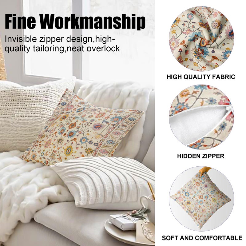 ZSYTZL Boho Throw Pillow Covers 16x16 inch Set of 2,Soft Pillowcases Bohemia Carpet Printing Pattern Decorative Sofa Living Room Bed Square Pillow Case Cushion Cover-Flower - Image 4