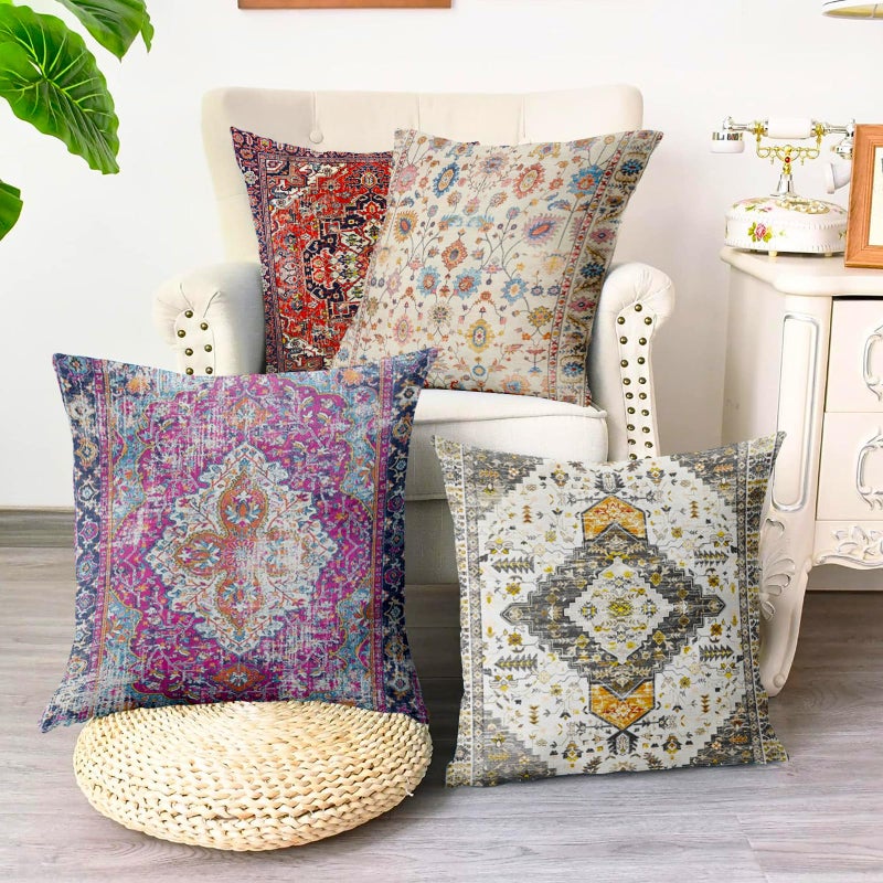ZSYTZL Boho Throw Pillow Covers 16x16 inch Set of 2,Soft Pillowcases Bohemia Carpet Printing Pattern Decorative Sofa Living Room Bed Square Pillow Case Cushion Cover-Flower - Image 3
