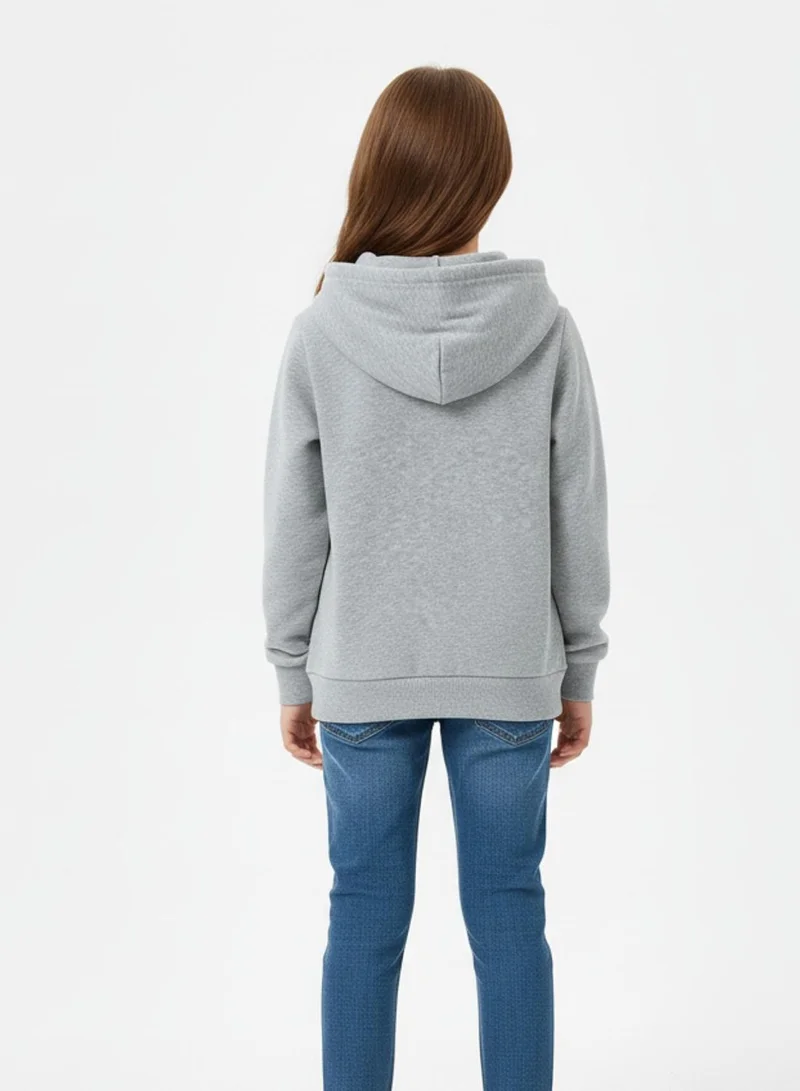 babyqlo Girls Grey Meow Cat Print Winter Fleece Hoodie