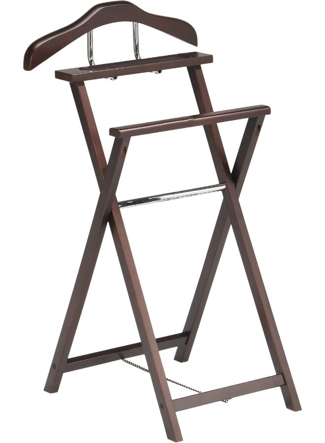 Kings Brand Furniture Kings Brand Walnut Finish Solid Wood Suit Valet Rack Stand Organizer  - Image 1