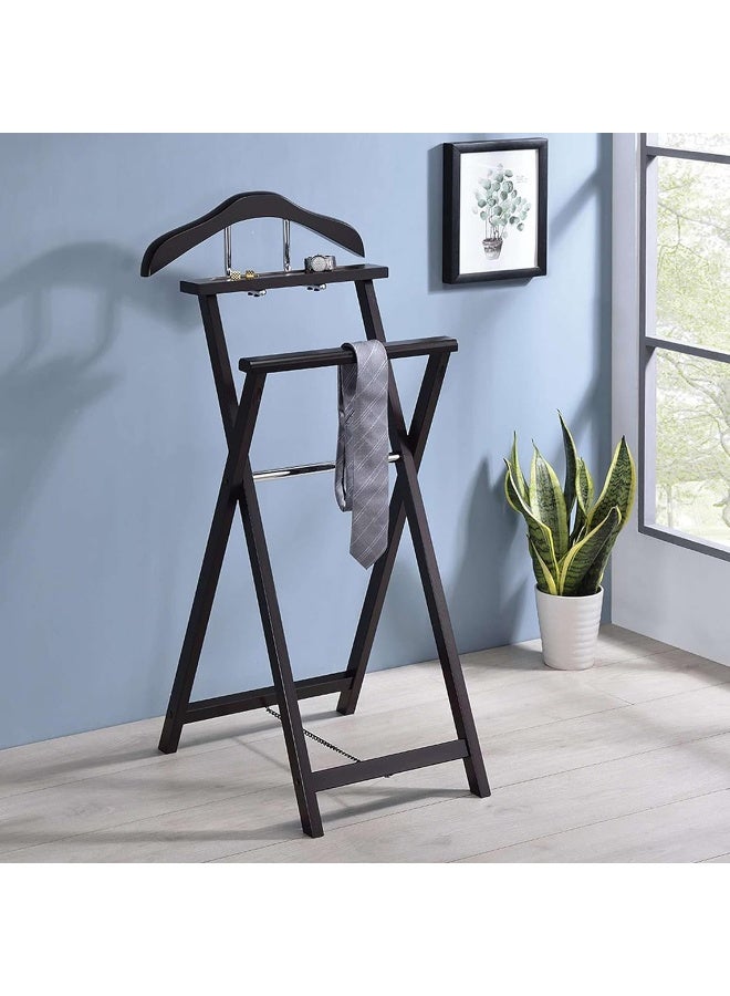 Kings Brand Furniture Kings Brand Walnut Finish Solid Wood Suit Valet Rack Stand Organizer  - Image 3