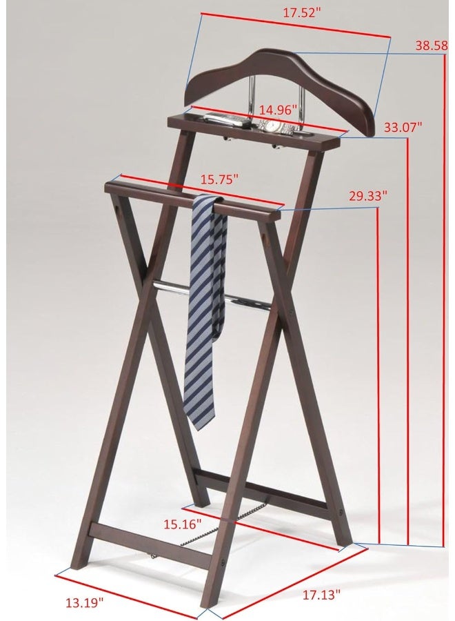 Kings Brand Furniture Kings Brand Walnut Finish Solid Wood Suit Valet Rack Stand Organizer  - Image 2