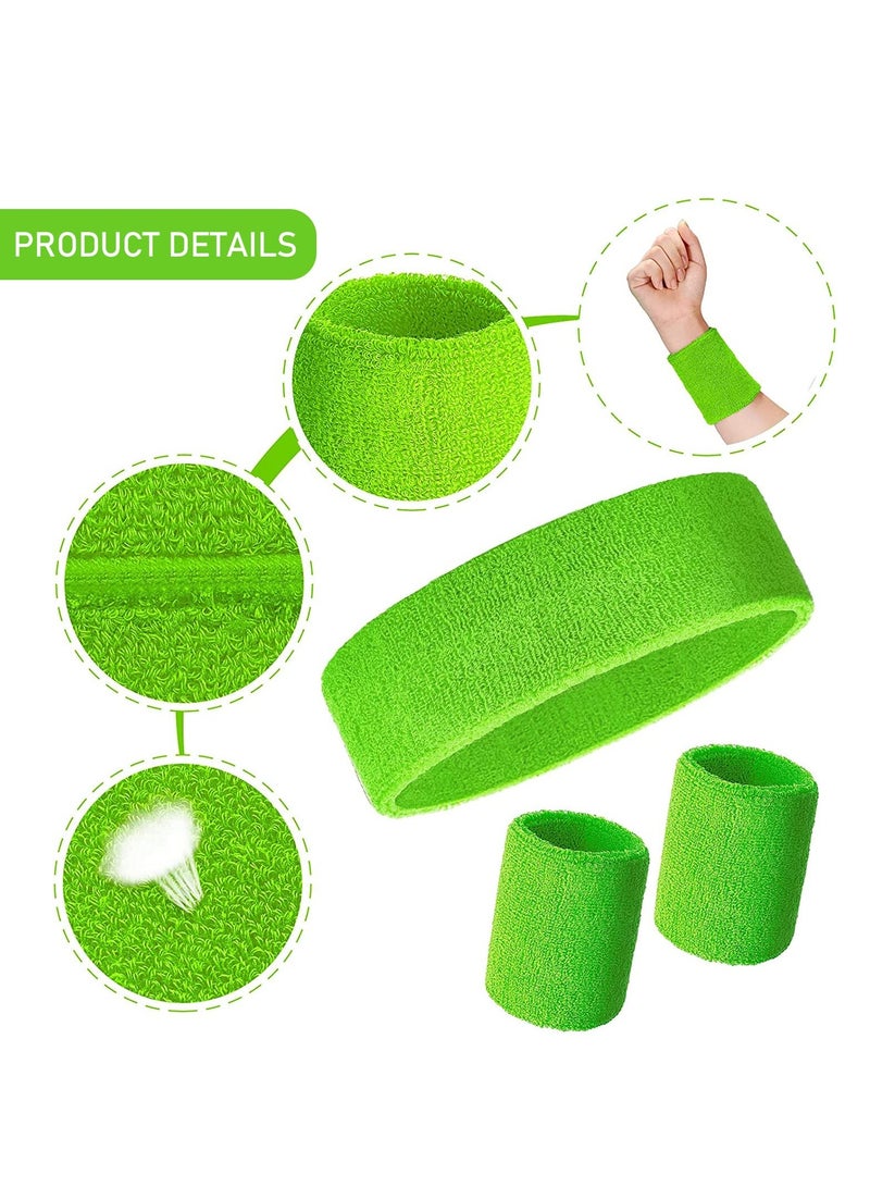 إسكدنيا Wristbands Headbands Sweat Bands Set, 4 Pieces Sweat Bands Wristbands Absorbent Wrist Band, Colorful Cotton Sweatband Set for Gym Sports Tennis Running Exercise Basketball Working Out - Image 4