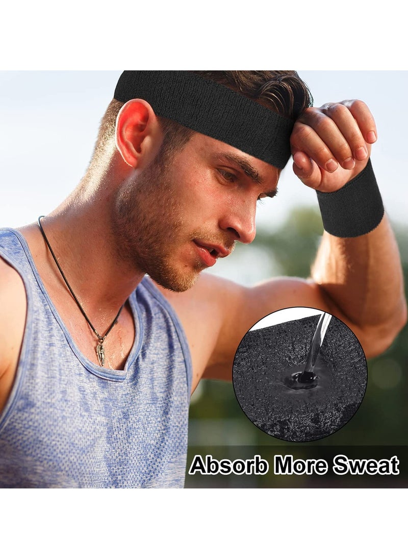إسكدنيا Wristbands Headbands Sweat Bands Set, 4 Pieces Sweat Bands Wristbands Absorbent Wrist Band, Colorful Cotton Sweatband Set for Gym Sports Tennis Running Exercise Basketball Working Out - Image 3