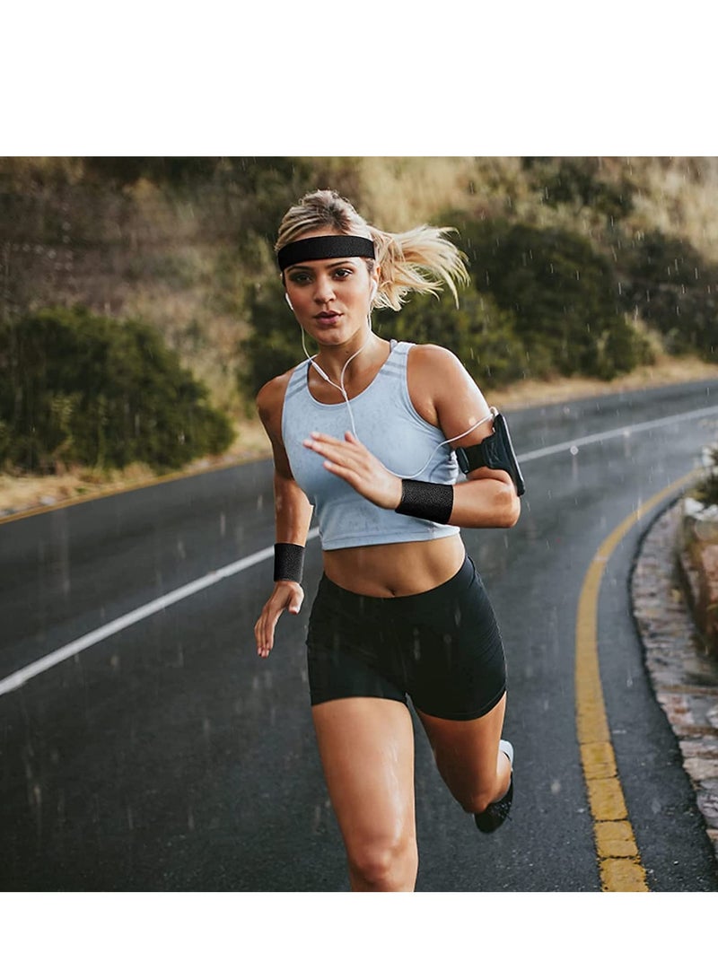 إسكدنيا Wristbands Headbands Sweat Bands Set, 4 Pieces Sweat Bands Wristbands Absorbent Wrist Band, Colorful Cotton Sweatband Set for Gym Sports Tennis Running Exercise Basketball Working Out - Image 2