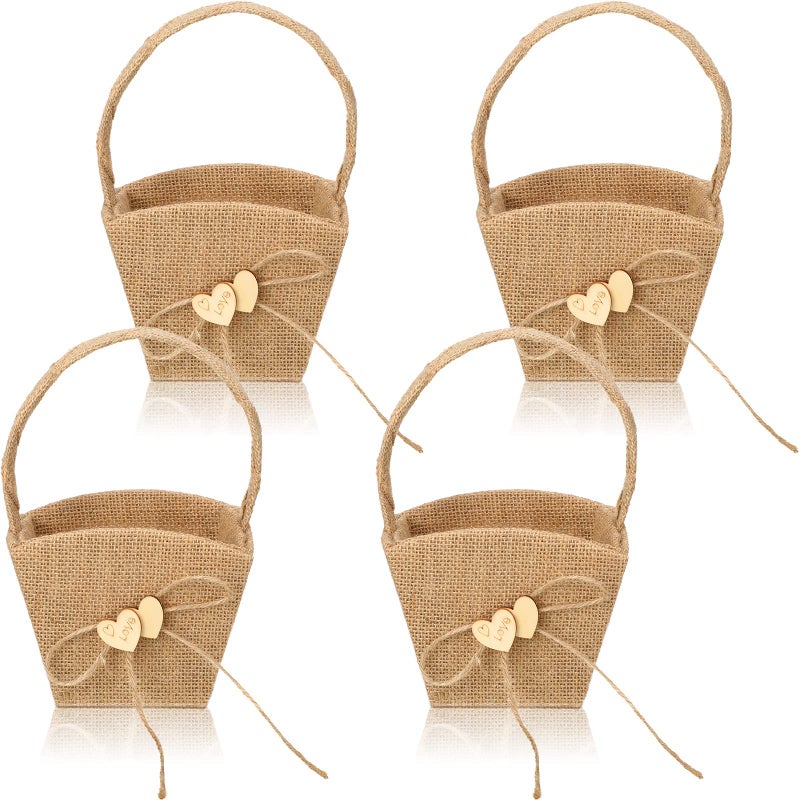 4 Pieces Rustic Flower Baskets for Weddings Western Flower Basket for Anniversary Wedding Banquet Party SuppliesLinen Style