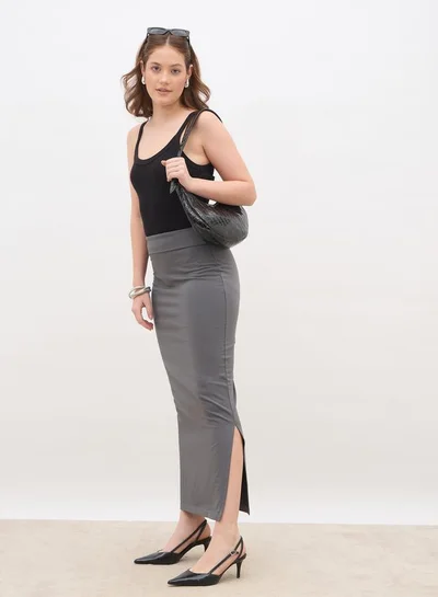 Styli Plain Bodycon Skirt with Wide Waistband