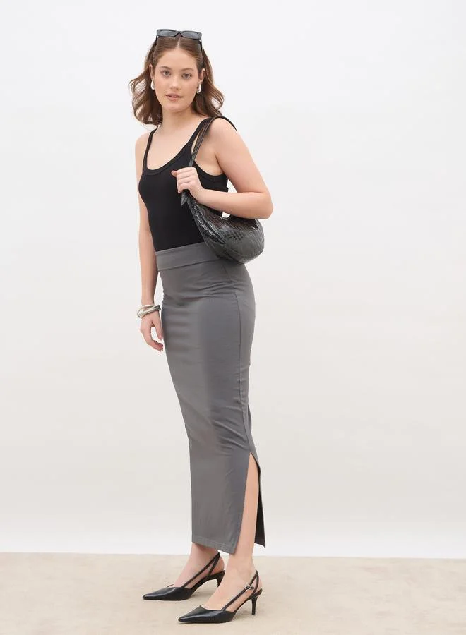 Styli Styli Plain Bodycon Skirt with Wide Waistband