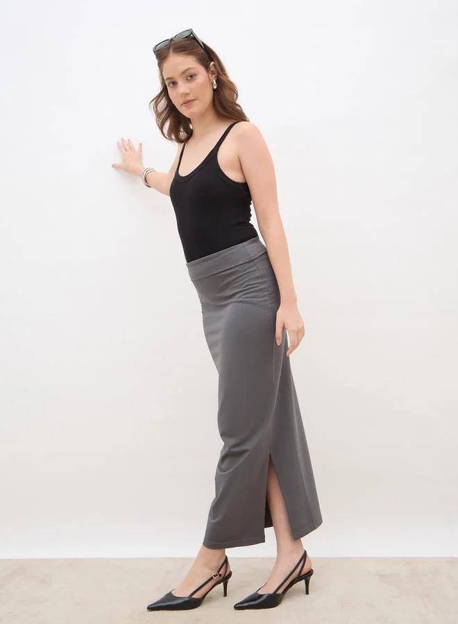 Styli Styli Plain Bodycon Skirt with Wide Waistband