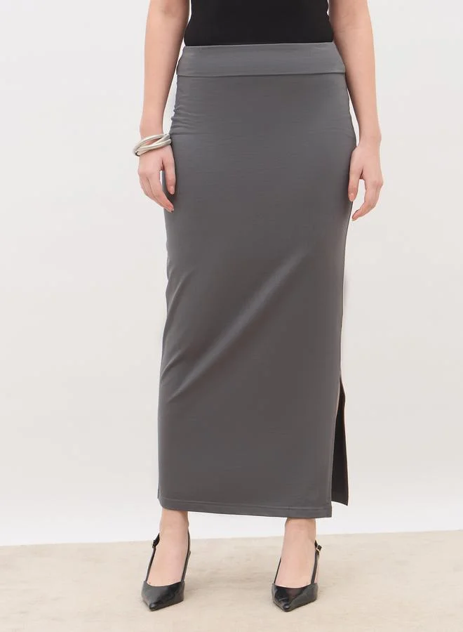 Styli Styli Plain Bodycon Skirt with Wide Waistband