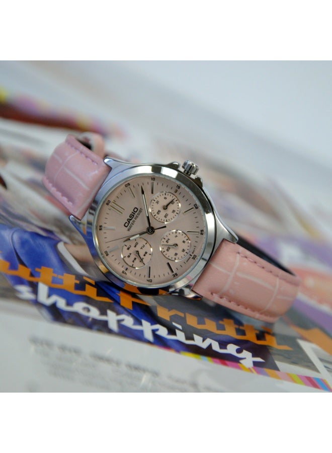 كاسيو ساعة كاسيو LTP-V300L-4AUDF للنساء – حزام جلد وردي مع قرص وردي متعدد الوظائف - Image 2