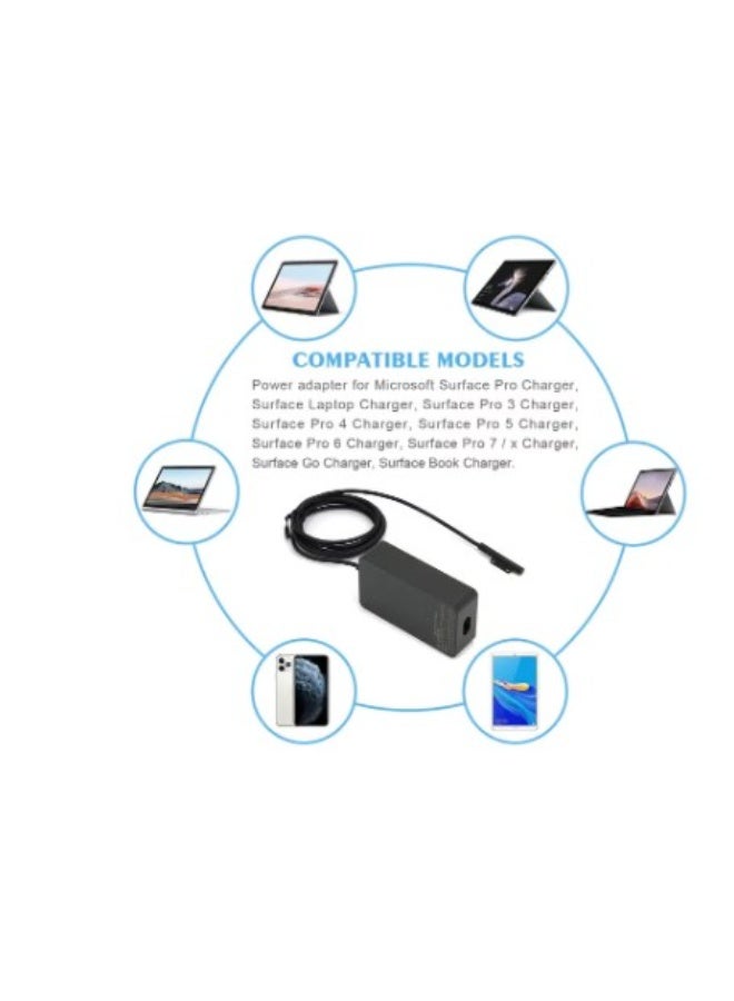 Terabyte 65W Surface Pro Laptop Charger for Microsoft Surface Pro 10, 9, 8, 7+, 7, 6, 5, 4, 3, X, Windows Surface Laptop 6, 5, 4, 3, 2, 1, Surface Go Tablet, Surface Book 3, 2, 1, Support 44W, 36W, LED, 10FT - Image 5