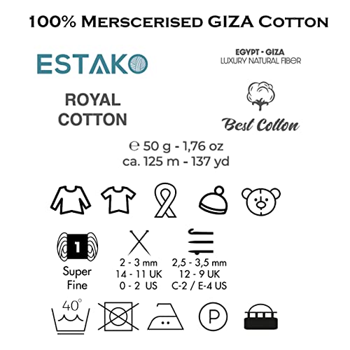 Estako Royal Cotton, (4 Skeins Pack) 100% Mercerized Giza Cotton Yarn, Soft, Super Fino for Crochet and Knitting (4 x 1.76 Oz) / (4 x 137 Yrds) (5096 - Baby Pink) - Image 3