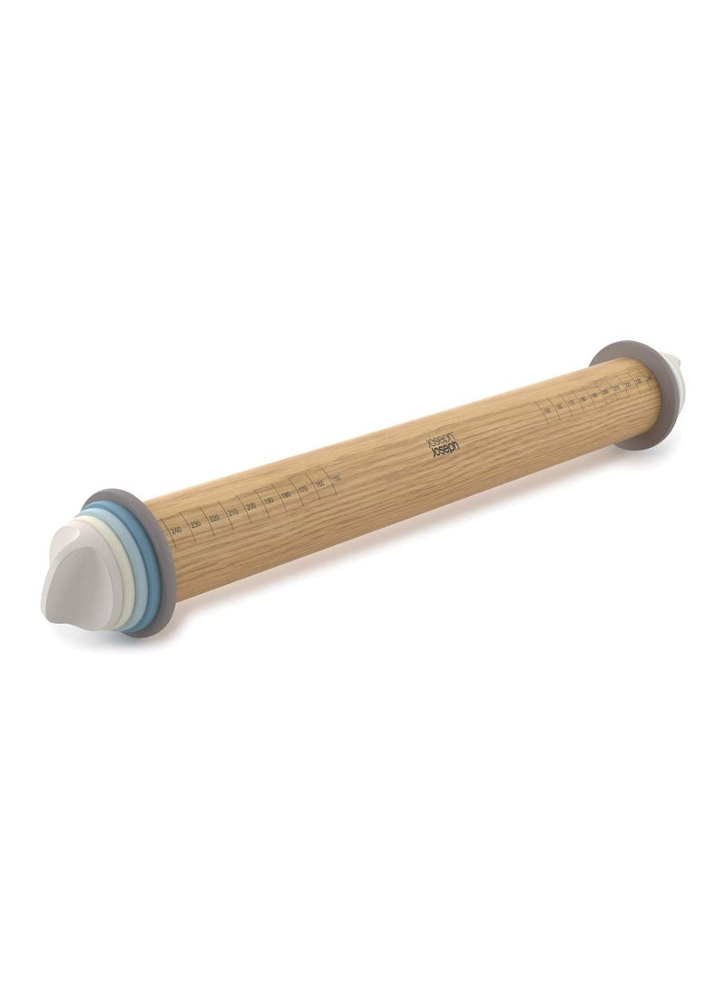 Joseph Joseph Joseph Joseph Adjustable Rolling Pin with Removable Rings, 13.6" x 1.75" x 1.75", Blue 