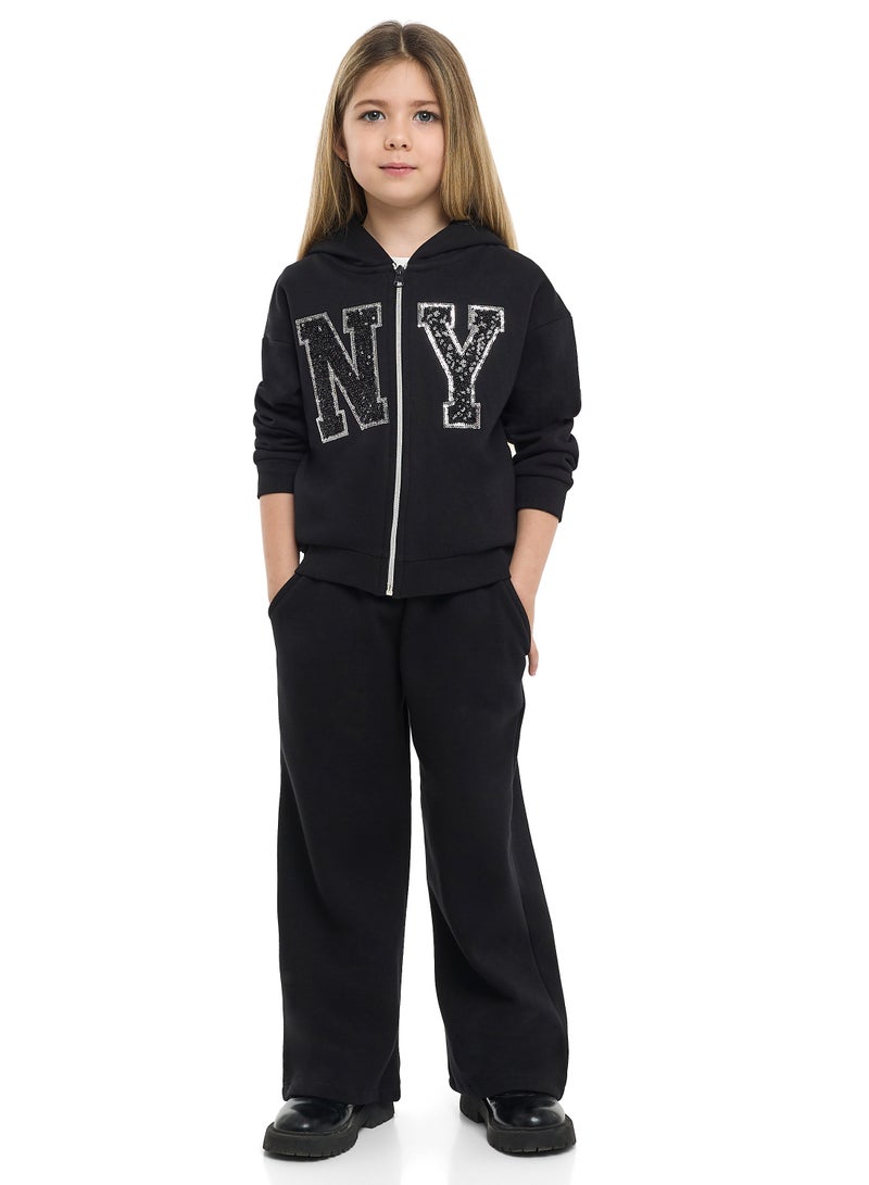 victor and jane Girls NY Camo Logo Fleece Tracksuit – 2-Piece Set - Image 1