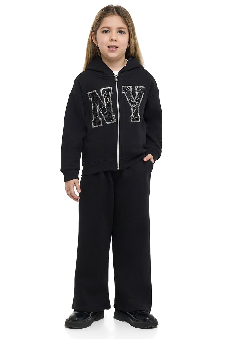 victor and jane Girls NY Camo Logo Fleece Tracksuit – 2-Piece Set - Image 5