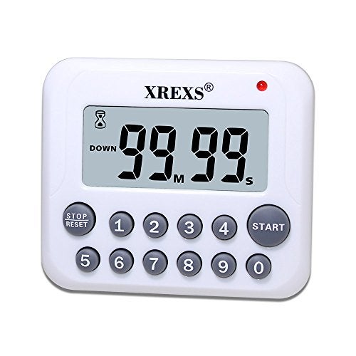XREXS Digital Kitchen Timer Magnetic Countdown Up Cooking Timer Clock with Magnet Back and Clip, Loud Alarm, Large Display Minutes and Seconds Directly Input-White (2 Battery Included) (DC-12) - Image 1