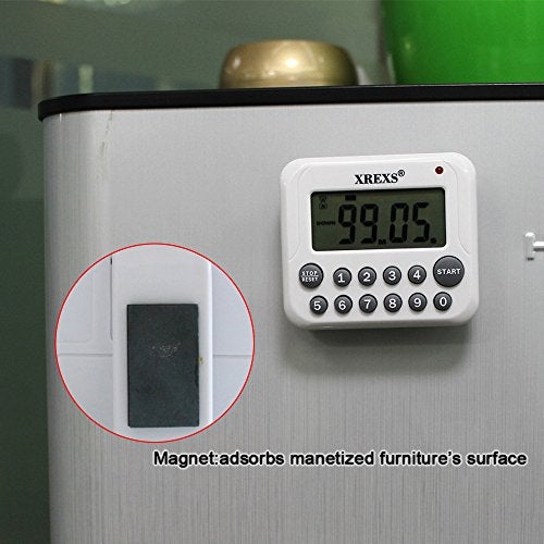 XREXS Digital Kitchen Timer Magnetic Countdown Up Cooking Timer Clock with Magnet Back and Clip, Loud Alarm, Large Display Minutes and Seconds Directly Input-White (2 Battery Included) (DC-12) - Image 5