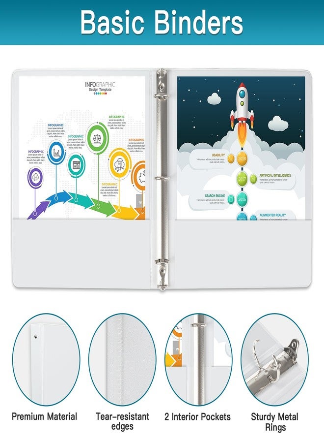 LAYZZ 3 Ring Binder, LAYZZ 4 Pack 1.5 Inch Binders 3 Ring with 2 Pockets, Round Ring Binders, Clear Cover Binders for Letter Size 8.5"x11" Paper, PVC Free, Suitable for School Home and Office (White) - Image 3