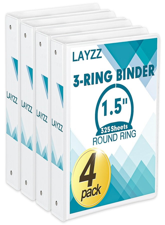 LAYZZ 3 Ring Binder, LAYZZ 4 Pack 1.5 Inch Binders 3 Ring with 2 Pockets, Round Ring Binders, Clear Cover Binders for Letter Size 8.5"x11" Paper, PVC Free, Suitable for School Home and Office (White) - Image 1
