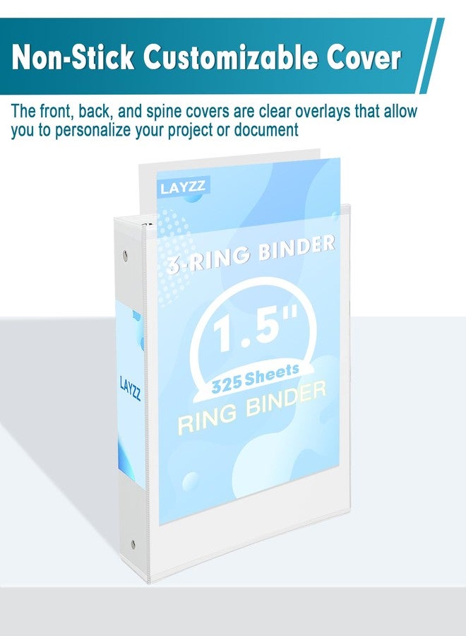LAYZZ 3 Ring Binder, LAYZZ 4 Pack 1.5 Inch Binders 3 Ring with 2 Pockets, Round Ring Binders, Clear Cover Binders for Letter Size 8.5"x11" Paper, PVC Free, Suitable for School Home and Office (White) - Image 5