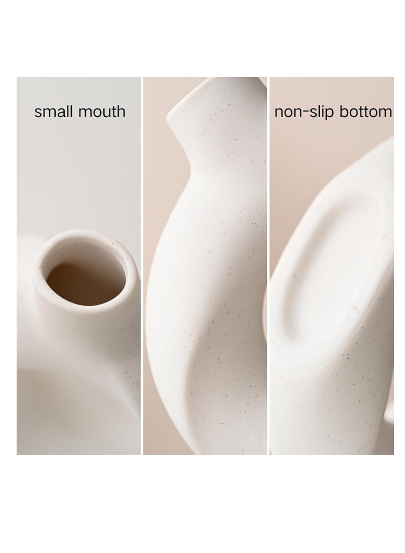 Y&D White Ceramic Vase 2-Piece Set for Modern Home Decor, Pampas Flowers Vase, Boho Style, for Living Room, Office Bedroom, Wedding Holiday Table Decoration Gifts - Image 3