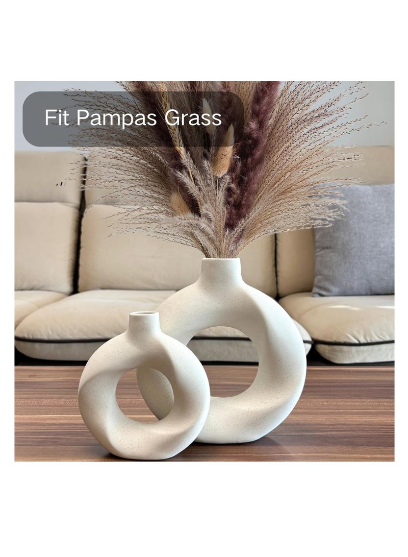 Y&D White Ceramic Vase 2-Piece Set for Modern Home Decor, Pampas Flowers Vase, Boho Style, for Living Room, Office Bedroom, Wedding Holiday Table Decoration Gifts - Image 2