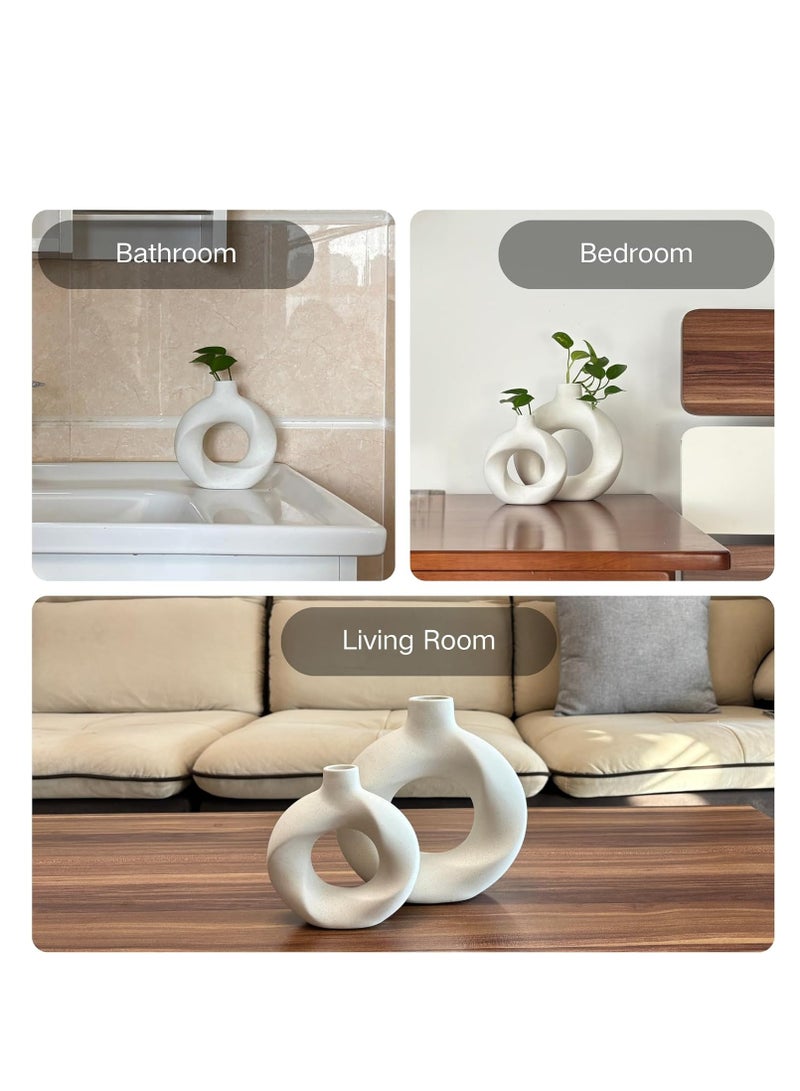 Y&D White Ceramic Vase 2-Piece Set for Modern Home Decor, Pampas Flowers Vase, Boho Style, for Living Room, Office Bedroom, Wedding Holiday Table Decoration Gifts - Image 4