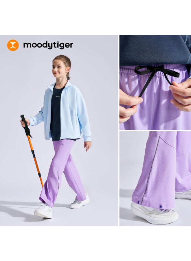 Moodytiger Girls' Pants, Woven Water-repellent Spring And Autumn Style, Children's Trousers, Loose Wide-leg Pants, Casual Sports Slight Flare Pants