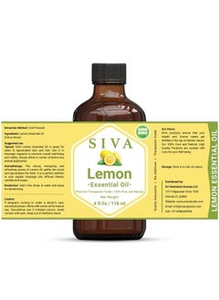 SIVA ORGANICS Siva Lemon Essential Oil 4 Fl Oz with Premium Glass Dropper – 100% Pure, Natural, Undiluted & Therapeutic Grade, Perfect for Skincare, Hair Care, Aromatherapy, Diffuser & Refreshing Aroma  - Image 1
