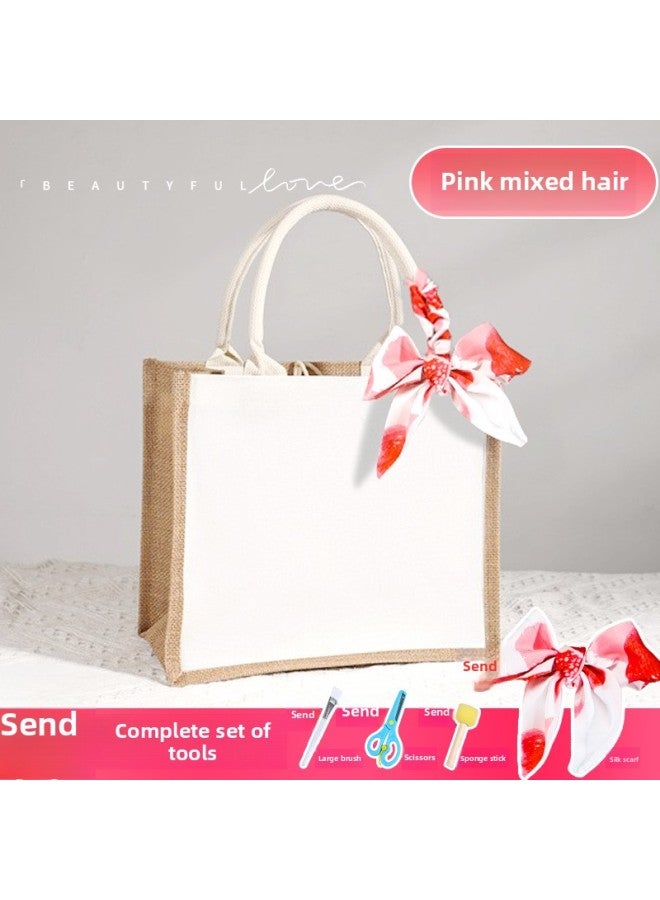 erfly Bart Diy Material Bag March 8th Women's Day Canvas Bag Children's Hand-made Creative Linen Bag Group Building Activities-Color:Pink Random Pattern-vertical Version  - Image 1