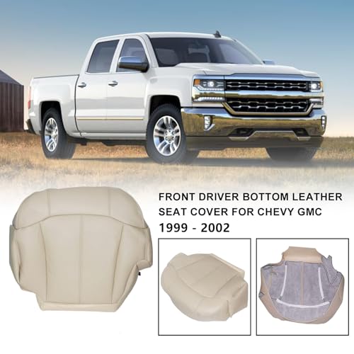 AOUTTUOA Driver Side Bottom Leather Seat Cover Light Tan #522 or 922 Compatible with Chevy Tahoe Suburban 1500 2500 LT LS Z71 2WD 4X4 1999 2000 2001 2002 - Image 3