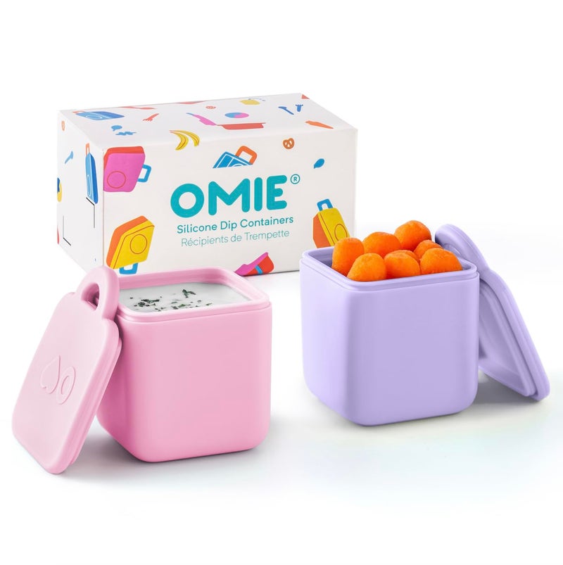 OMIE صندوق أومي (عبوة 2) حاويات صلصات محكمة الإغلاق للسفر، حاوية تتبيلة السلطة، حاوية توابل مع أغطية - سيليكون آمن للطعام - 4 أونصات (وردي/بنفسجي) - Image 1