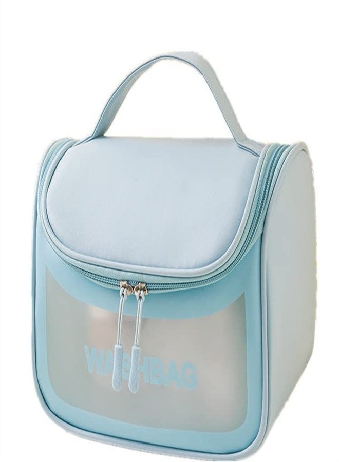 Flywind Clear Toiletry Bag || Wash Make Up Bag || PVC Waterproof Zippered || Cosmetic Bag, Portable Carry Pouch for Women Men (D Shape Blue) - Image 1
