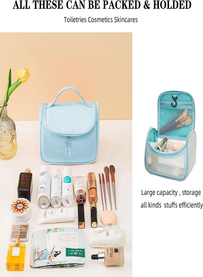 Flywind Clear Toiletry Bag || Wash Make Up Bag || PVC Waterproof Zippered || Cosmetic Bag, Portable Carry Pouch for Women Men (D Shape Blue) - Image 3