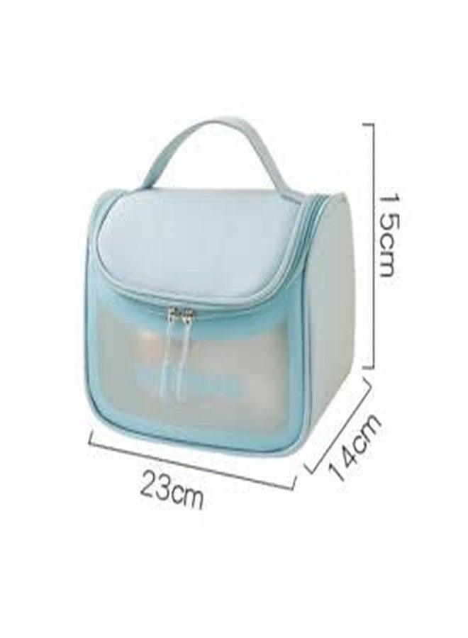 Flywind Clear Toiletry Bag || Wash Make Up Bag || PVC Waterproof Zippered || Cosmetic Bag, Portable Carry Pouch for Women Men (D Shape Blue) - Image 2