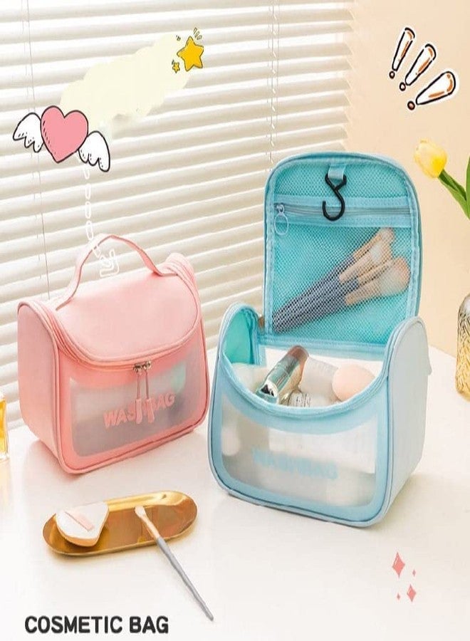 Flywind Clear Toiletry Bag || Wash Make Up Bag || PVC Waterproof Zippered || Cosmetic Bag, Portable Carry Pouch for Women Men (D Shape Blue) - Image 5