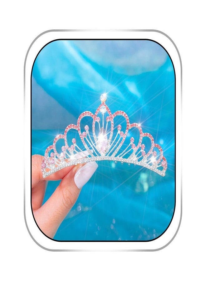 فويت تيجان صغيرة من فويت مع مشط شعر، تاج كريستالي لامع مرصع بأحجار الراين، تاج أميرة، أمشاط للنساء، حفلات أعياد الميلاد، حفلات التخرج (وردي) - Image 1