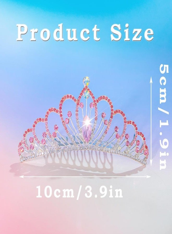 فويت تيجان صغيرة من فويت مع مشط شعر، تاج كريستالي لامع مرصع بأحجار الراين، تاج أميرة، أمشاط للنساء، حفلات أعياد الميلاد، حفلات التخرج (وردي) - Image 3
